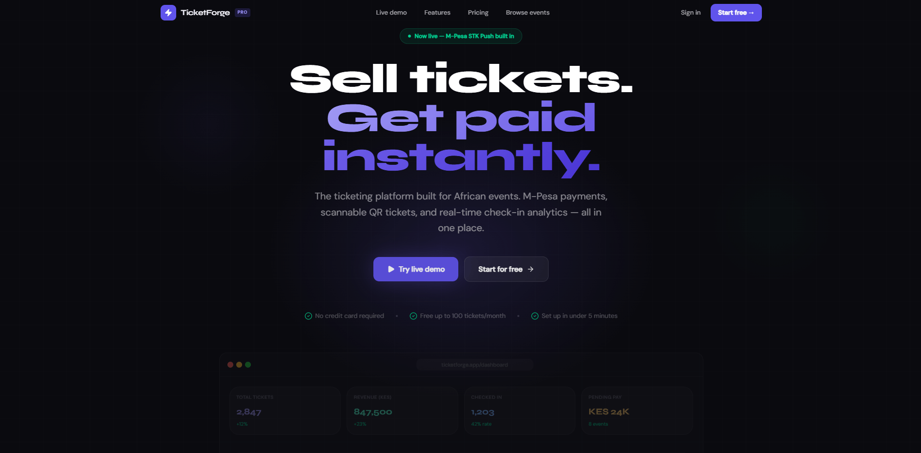 TicketForge — Landing page