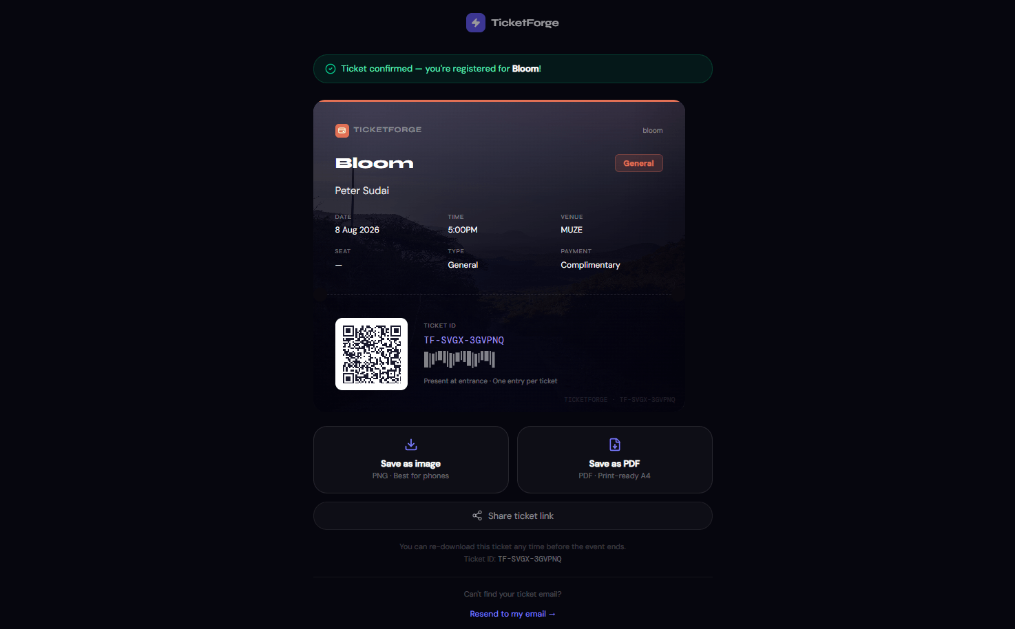 TicketForge — QR ticket
