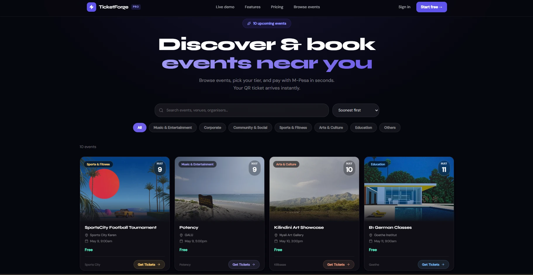 TicketForge · Event discovery